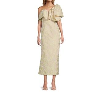 Antonio Melani Jordyn Floral Jacquard One Shoulder Midi Dress Butter Yellow NWT